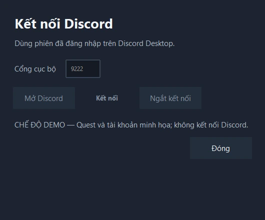 Cửa sổ cài đặt kết nối Discord trong Orbot